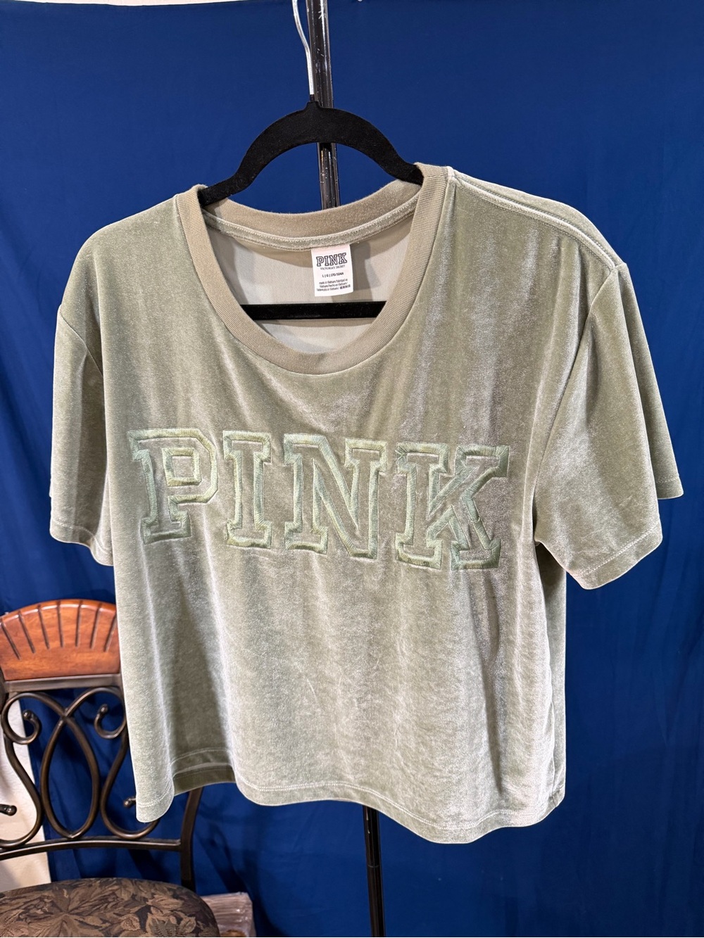 PINK Victoria's Secret Velour Tee in Sage Green